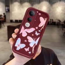 Ucuc Vivo V50 Lite 4g/5g Uyumlu Darbeye Dayanıklı Kamera Korumalı Bordo Silikon Baskı Desenli Kılıf