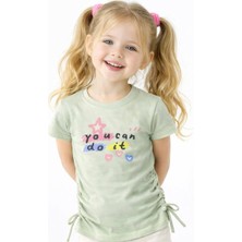 Noone Kız Çocuk "you Can Do It" Baskılı Büzgülü Detay T-Shirt | 5 Renk Seçeneği
