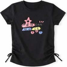Noone Kız Çocuk "you Can Do It" Baskılı Büzgülü Detay T-Shirt | 5 Renk Seçeneği