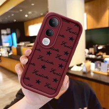 Ucuc Vivo V50 Lite 4g/5g Uyumlu Darbeye Dayanıklı Kamera Korumalı Bordo Silikon Baskı Desenli Kılıf