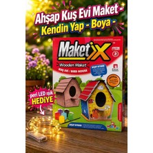 Kobe Maketix Ahşap Kuş Evi Maket - Boya ve Fırçayla Birlikte + LED Işık Hediye