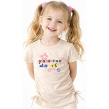 Noone Kız Çocuk "you Can Do It" Baskılı Büzgülü Detay T-Shirt | 5 Renk Seçeneği