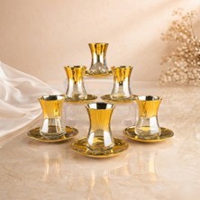 rova tr Simge Serisi Cam Titanyum Kaplama 6 Kişilik Çay Bardağı Seti - Modern Şık Çeyizlik Set
