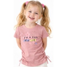 Noone Kız Çocuk "you Can Do It" Baskılı Büzgülü Detay T-Shirt | 5 Renk Seçeneği