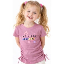 Noone Kız Çocuk "you Can Do It" Baskılı Büzgülü Detay T-Shirt | 5 Renk Seçeneği