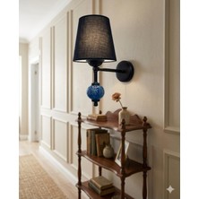 Dede Avize Tekli Mavi Çinili Aplik Siyah Statik Boyalı Siyah Şapkalı