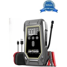 Pileli Store Tank Model Şarjlı 12.000 Mah Taşınabilir Çanta Araç Akü Takviye Cihazı Işıklı Hava Kompre