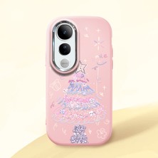 Ucuc Vivo V50 Lite 4g/5g Uyumlu Darbe Emici Kamera Korumalı Pembe Silikon Özel Baskı Desenli Kılıf