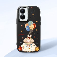 Ucuc Vivo Y16/Y02S Uyumlu Darbe Emici Kamera Korumalı Siyah Silikon Özel Baskı Desenli Kılıf