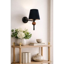 Dede Avize Tekli Linea Aplik Ahşap Detaylı Siyah Statik Boyalı Siyah Şapkalı