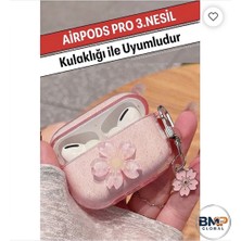 BMP GLOBAL Airpods Pro 3. Nesil Uyumlu Simli Pembe Kılıf - Çiçek Figürlü Askılı Koruyucu Lansman Kılıfı