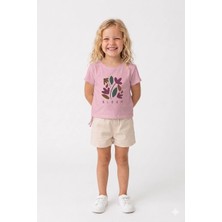 Noone Kız Çocuk "bloom" Baskılı Yan Bağlamalı T-Shirt | Bisiklet Yaka | 6 Renk