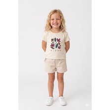 Noone Kız Çocuk "bloom" Baskılı Yan Bağlamalı T-Shirt | Bisiklet Yaka | 6 Renk