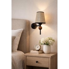 Dede Avize Tekli Linea Aplik Ahşap Detaylı Siyah Statik Boyalı Bantlı Kahverengi Şapkalı