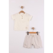 Joy Kids Erkek Bebek Hakim Yaka %100 Pamuk Esnek Takım (6-24AY) (Krem)