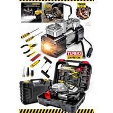 4x4 Turbo Çift Pistonlu 12V Araç Lastik Şişirme Kompresörü Pense Seti