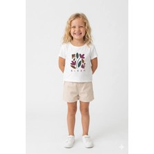 Noone Kız Çocuk "bloom" Baskılı Yan Bağlamalı T-Shirt | Bisiklet Yaka | 6 Renk
