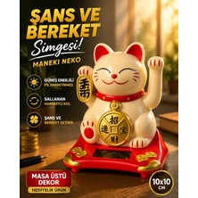 Güneş Enerjili Sallanan Şans Kedisi Maneki Neko Masa Üstü Dekor Bereket Kedi Biblo 10X10 cm ALK4523