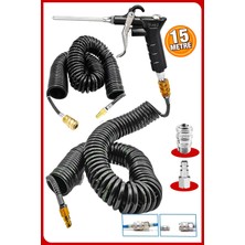 Yüksek Kalite 8 mm Spiral Hava Hortumu 15 M ve Hava Jakı ile Set