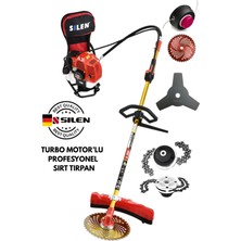 Silen Turbo Motorlu Benzinli Sırt Tırpan Ot Çalı Çim Biçme Makinesi + Zincirli + Üçgen Bıçak Aparatı 6,8 Hp