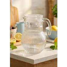 Hometarz Roma Çizgili Cam Sürahi - Plastik Kapaklı, 1.5 Litre