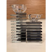 Plus Home Mumluk 2'li Şamdan Kristal El Yapımı Olan Renk Siyah Şeffaf Yükseklik 20 ve 15 cm Çapı 8 cm