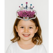 Hayat Store Gümüş Renk Taç Üzeri Pembe Birthday Prenses Yazılı Çocuk Parti Tacı 11X12 cm