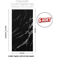 Brano 30X60 cm Kendinden Yapışkanlı Duvar,banyo,tezgah Arası Kaplama Siyah Mermer Desen 6 Adet