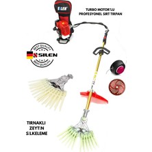 Silen Turbo Motorlu Benzinli Sırt Tırpan + Tırnaklı Zeytin & Badem Silkeleme Hasat Aparatı 6,8 Hp