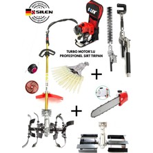 Silen Turbo Motorlu Benzinli Sırt Tırpan + Full Lüx Profesyonel Bahçıvan Set 6,8 Hp