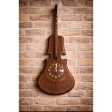 WoodBay El Yapımı Oymalı Keman Form Ahşap Duvar Saati – Dekoratif Sanatsal Tasarım 65 cm