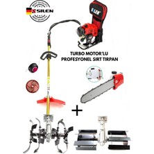 Silen Turbo Motorlu Benzinli Sırt Tırpan + Çift Toprak Çapalama + Dal Budama Aparatı 6,8 Hp