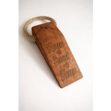 WoodBay 3 Adet Ceviz Ağacı Ahşap Kapı Stoperi, Kaymaz Keçeli“home ♥ Sweet ♥ Home” Yazılı Halatlı Kapı Tutucu