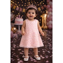 Kuzucuk Kids Kız Bebek Pembe Simli Dantel Doğum Günü / Özel Gün Elbisesi 1 Yaş