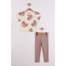 Joy Kids Kız Çocuk Baskılı Oversize Taytlı Takım (2-6yaş) (Krem)