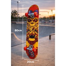 PremiumPort Sarı Kurukafalı 80 cm Ahşap Kaykay, Çocuk ve Yetişkinler Için Eğlenceli Tasarım