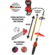 Silen Turbo Motorlu Benzinli Sırt Tırpan + Dal Budama + Ek Uzatma 85 cm Aparatı 6,8 Hp
