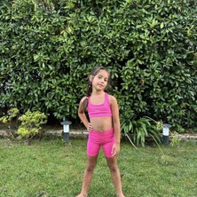 Whynot Kız Çocuk Neon Pembe Tayt Crop Takım - Spor Şık Yazlık Ikili Set , Günlük Rahat Kombin