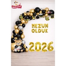 Bkmc Mezuniyet Parti Seti 2026 Siyah Gold Balon Zinciri Mezun Olduk Yazısı Rakam Balonlu Dekorasyon Seti