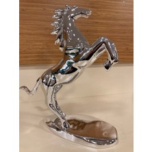 Plus Home Dekoratif Dekorasyon Şahlanmış At Obje Döküm Pirinç Gümüş Yükseklik 28 cm Çap 18 cm