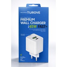 Turove 45WATT,3A Pd3.0 + Qc3.0, 1xusb-A 1xusb-C Çıkışlı Duvar Şarj Aleti-Hızlı Şarj