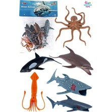 Brother Toys Okyanus Hayvanları 6'lı Kaliteli Set Köpek Balığı Ahtapot Yunus Mürekkep Balığı Köpekbalığı 8-15 cm
