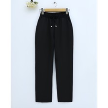 Moda Morfo Beli Bağcıklı Dar Paça Pantolon -Siyah