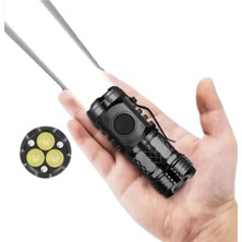 Akinco Mini El Feneri 3 LED Güçlü Aydınlatma Type-C Şarj Özellikli
