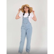 Gny Giyim Açık Mavi Yıkamalı Kot Salopet Tulum - Kız Çocuk Denim Tulum
