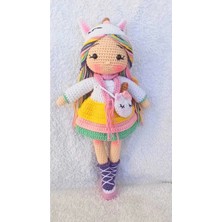 Unicorn Kostümlü Kız Amigurumi Örgü Oyuncak