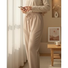 Moda Morfo Beli Bağcıklı Dar Paça Pantolon -Bej