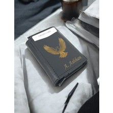 SürLaz Kartlık Vegan Deri Cüzdan Isme Özel Tasarım Otomatik Mekanizmalı Akıllı Kredi Kartlık Kartal Baskılı