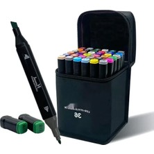 Esranın Dünyası 36 Renkli Çift Taraflı Marker Kalem Seti, Siyah Çanta ile