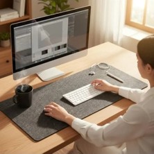 Esranın Dünyası 100X44 cm Antrasit Renk Keçe Mouse Pedi, 3 mm Kalınlık